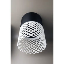 Vertex Onyx Ivory 3D printed pendant light with black upper section and textured ivory lower shade
