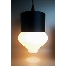 Teara Onyx Ivory 3D printed pendant light with black upper section and ivory curved shade