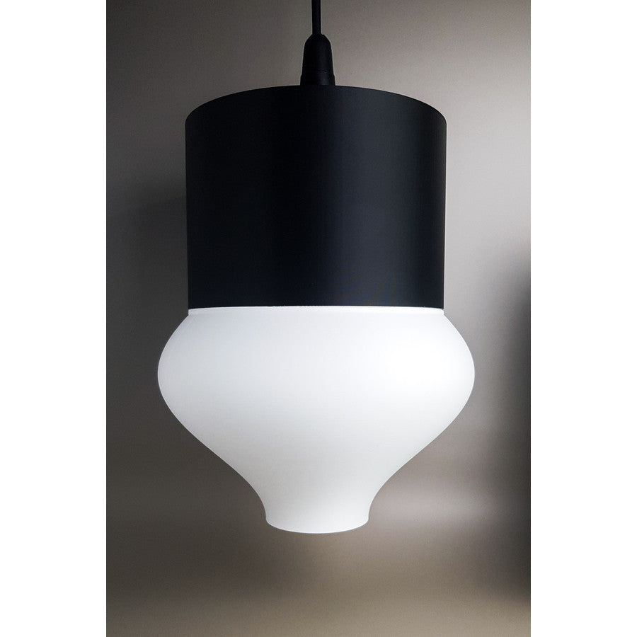 Teara Onyx Ivory 3D printed pendant light with black upper section and ivory curved shade