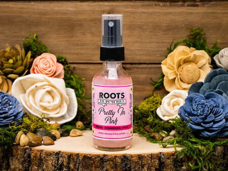 Pretty in Pink shimmering floral body spray bottle