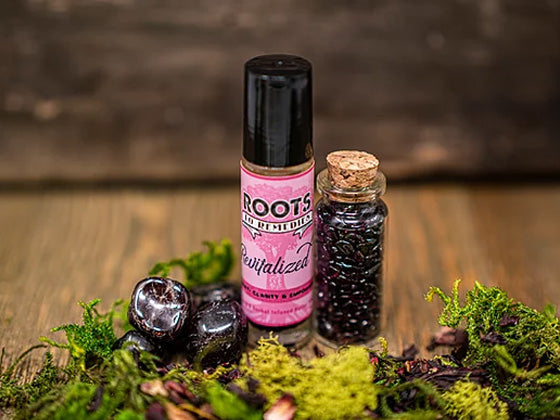 Revitalized crystal and herb infused roll-on bottle
