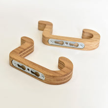 Set of two oak wooden wall hooks for coats, bags, keys, and home organization