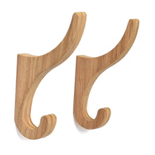Set of two oak wooden wall hooks for coats, bags, hats, and home organization
