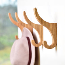 Set of two oak wooden wall hooks for coats, bags, hats, and home organization