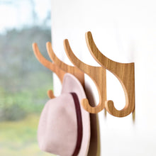Set of two oak wooden wall hooks for coats, bags, hats, and home organization