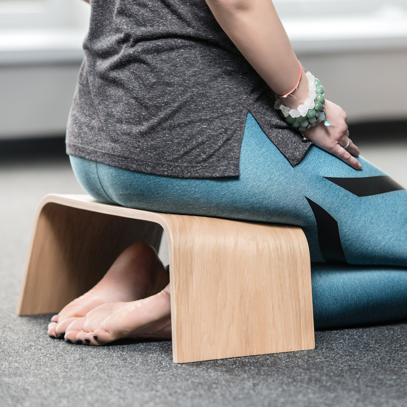 Oak wooden meditation bench for seiza sitting and mindful practice