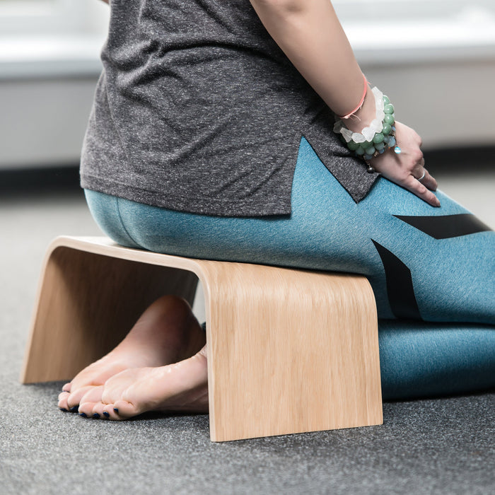 Oak wooden meditation bench for seiza sitting and mindful practice
