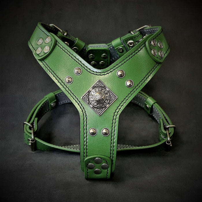 Zöld Bestia Eros bőr kutyahám szegecsekkel
