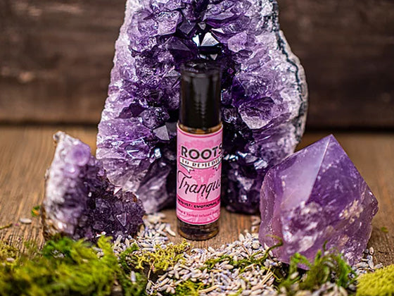 Tranquil crystal and herbal aromatherapy roller with amethyst and lavender infusion
