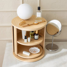 Round rotating wooden storage shelf for books, makeup, and everyday essentials