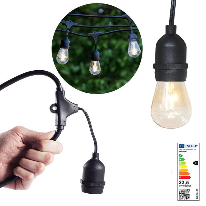 Vízálló dekor égősor, 15 db E27 LED lámpával, 14,6 m, melegfehér-0