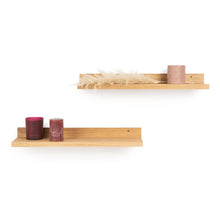 Set of two natural oak floating wall shelves for home decor and storage