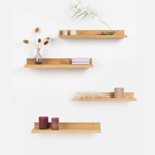 Set of two natural oak floating wall shelves for home decor and storage