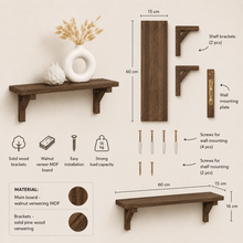 Walnut Floating Shelf with Hidden Wooden Brackets - Modern Wall Shelf - Zencloudshop.eu